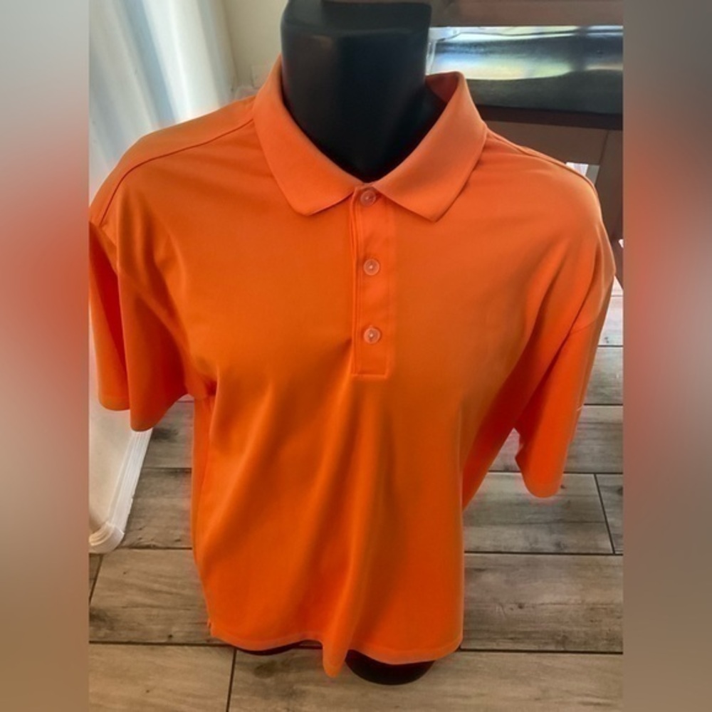 Men’s used Nike size L large Golf polo orange shirt dri fit logo